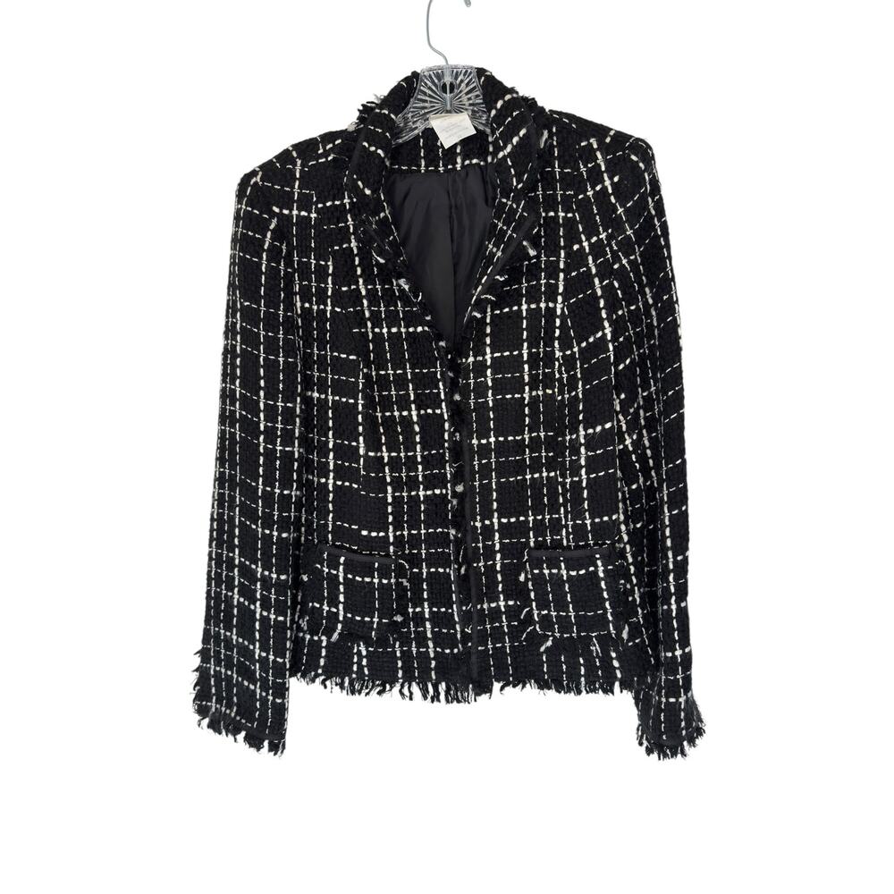 Vintage Blazer Women's Black White Tweed Twee‎ Fringe Dressy Office Work Size 12